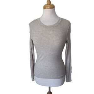 JONATHAN SIMKAHI Standard Ribbed Button Long Sleeve Top Oatmeal Small